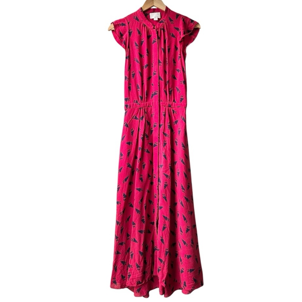 Band Of Outsiders Red Black Silk Bunny Rabbit Print Shirtdress Sz S - Picture 6 of 16